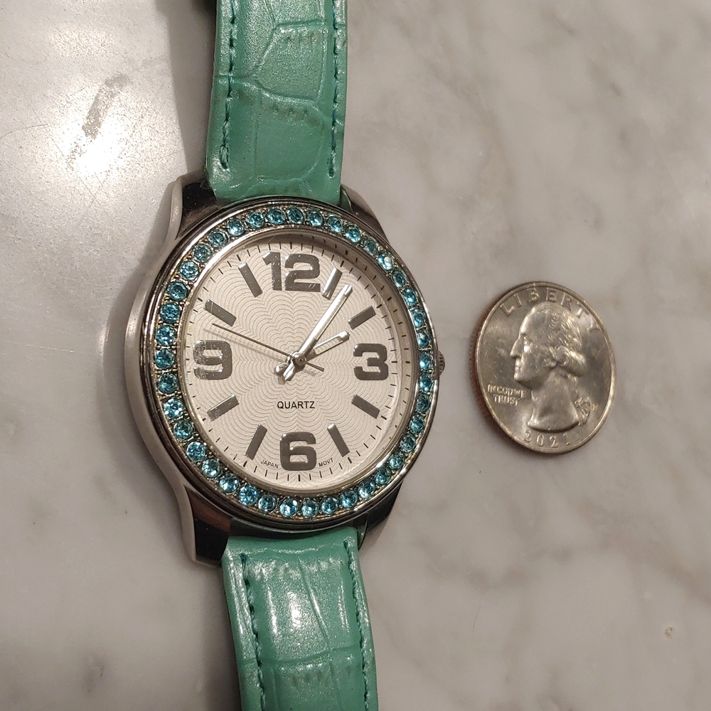 EUC * TURQUOISE/TEAL WATCH * RHINESTONES * LEATHER BAND * QUARTZ FACE